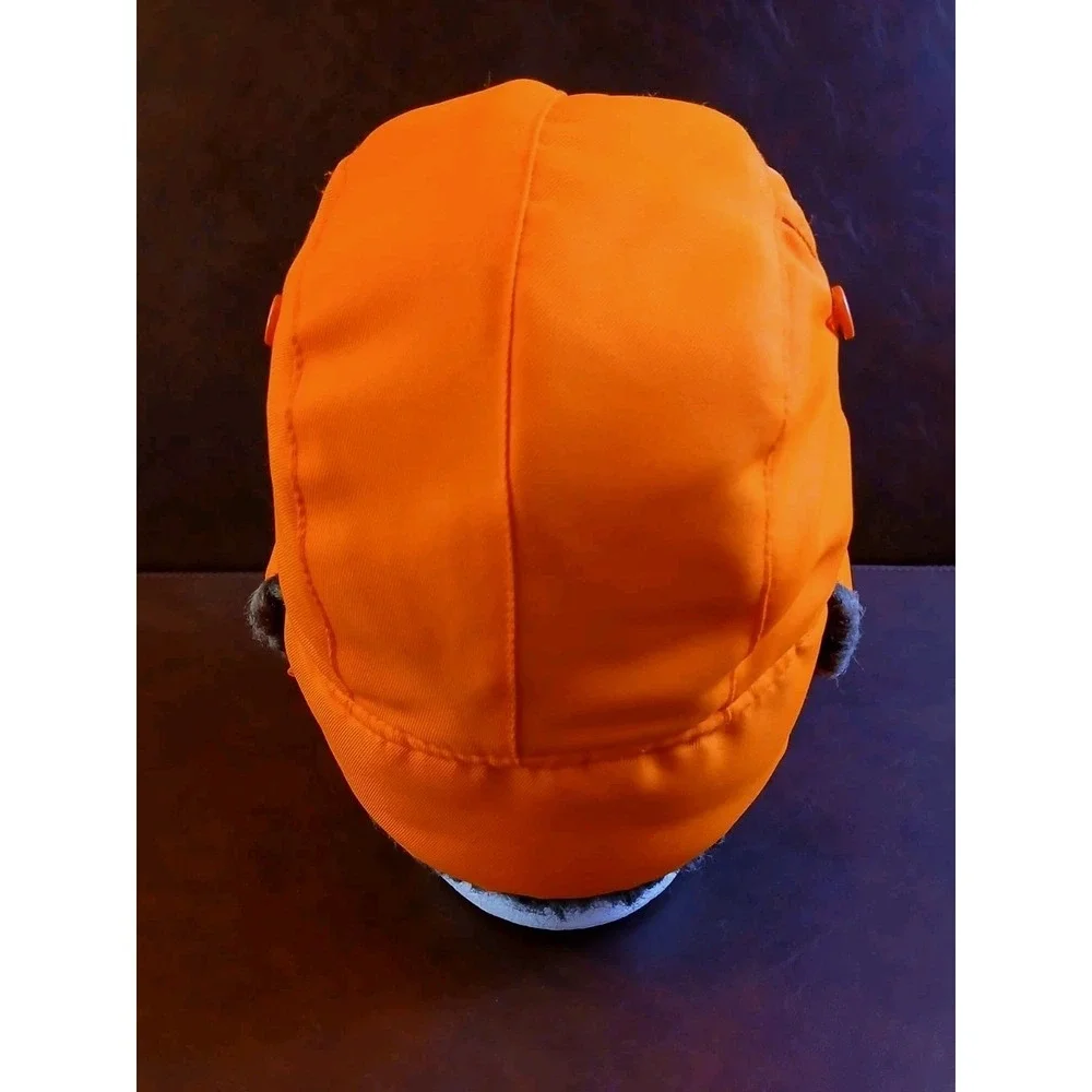 Blaze Orange Trapper Hat Faux Fur Lined Winter Hunting Aviator Cap Waterproof